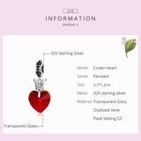 925 Sterling Silver Crown Heart Pendant For Bracelet Or Necklace - Top-Down View