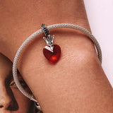 925 Sterling Silver Crown Heart Pendant For Bracelet Or Necklace - Low Angle