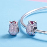 925 Sterling Silver Tulip Bead Bracelet Charm - 45-Degree Angle