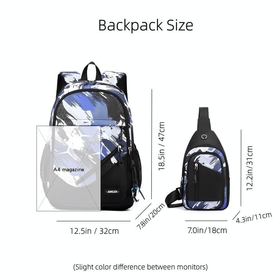 Lightweight 2-in-1 Backpack and Chest Bag for Men - Blue Football - Brown Football