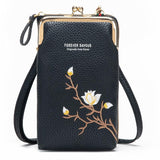 Black Embroidered Single Shoulder Phone Bag Wallet - Blue