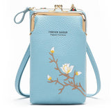 Black Embroidered Single Shoulder Phone Bag Wallet - Blue