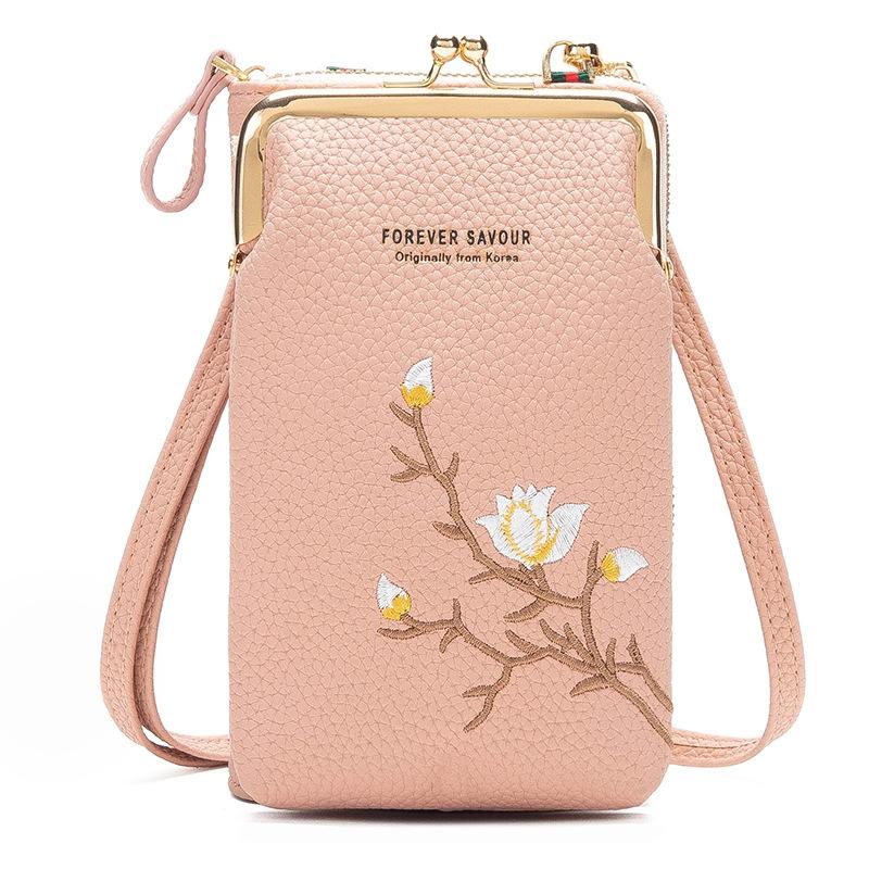 Black Embroidered Single Shoulder Phone Bag Wallet - Blue