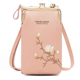 Black Embroidered Single Shoulder Phone Bag Wallet - Blue