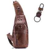 Retro Leather Crossbody Chest Bag Chestnut Brown + Buckle