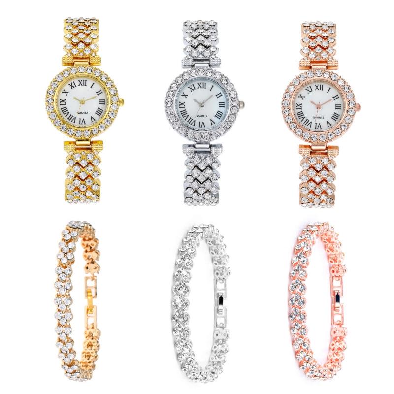 Silver Roman Diamond Quartz Watch with Bracelet - Women