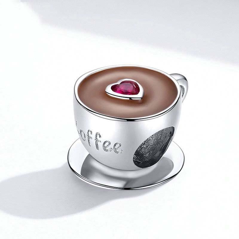 925 Sterling Silver Coffee Cup Beaded Bracelet Charm