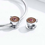 925 Sterling Silver Coffee Cup Beaded Bracelet Charm - Side View