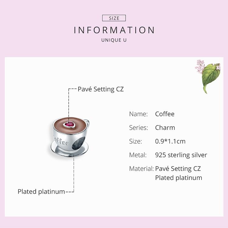 925 Sterling Silver Coffee Cup Beaded Bracelet Charm