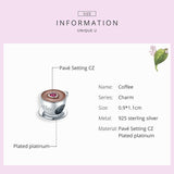 925 Sterling Silver Coffee Cup Beaded Bracelet Charm - Top-Down View
