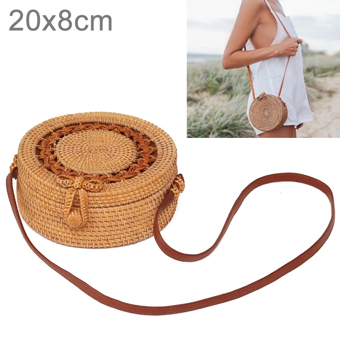 Handmade Sunflower Rattan Bag Vintage Art Beach Diagonal Bag 20X20X8Cm