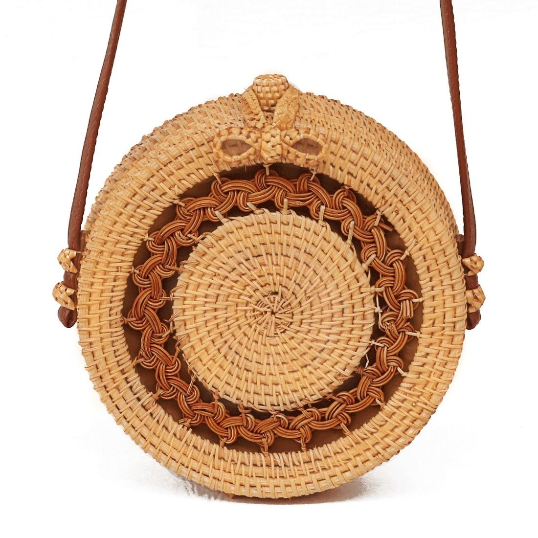 Handmade Sunflower Rattan Bag Vintage Art Beach Diagonal Bag 20X20X8Cm