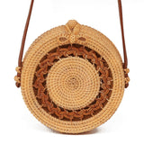 Handmade Sunflower Rattan Bag Vintage Art Beach Diagonal Bag 20X20X8Cm - Top-Down View