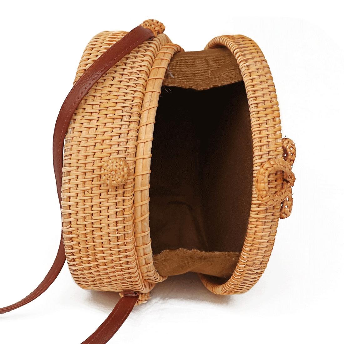 Handmade Sunflower Rattan Bag Vintage Art Beach Diagonal Bag 20X20X8Cm