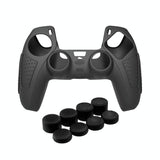 Black Silicone Protective Case for Ps5 Gamepad - Anti-skid Cover - Blue + 2 Hats - Front View