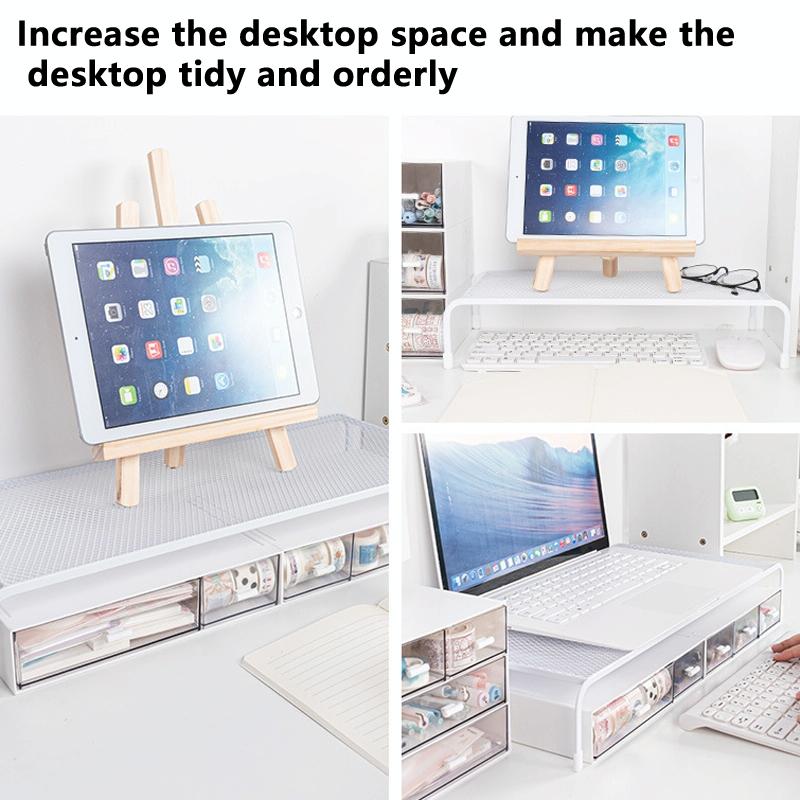 Desk Organizer Bracket for Elevated Computer Monitor - Wrought Iron - Deepen Dual Layer
