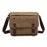 Khaki Canvas Shoulder Bag For Business And Tech - Front View