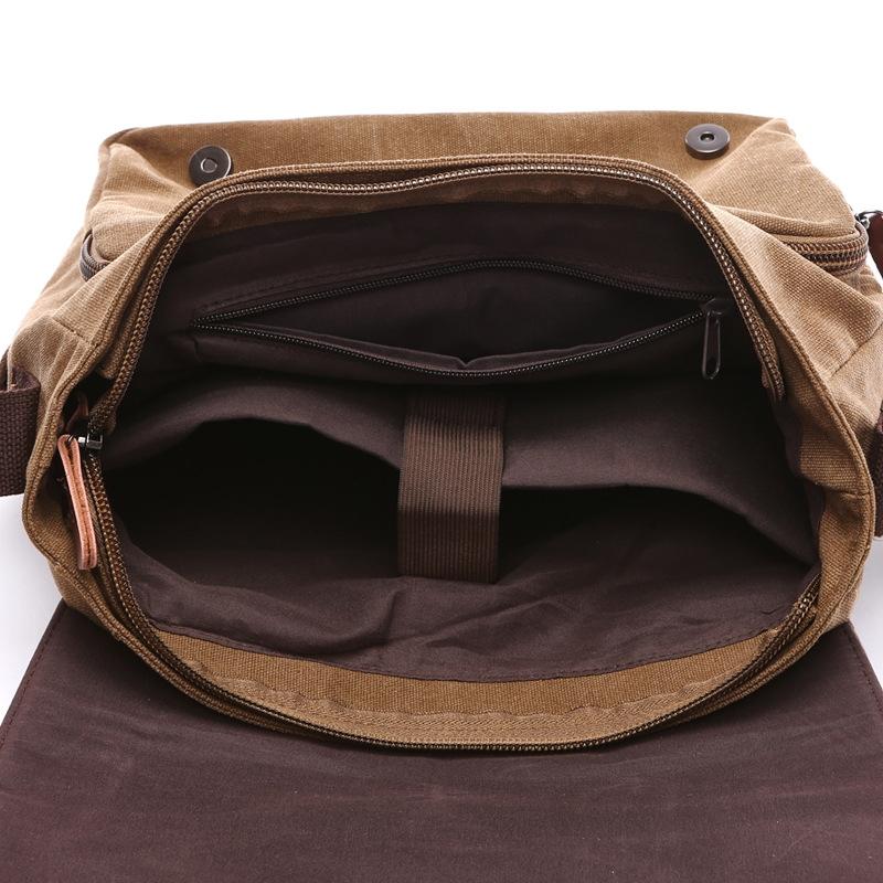 Khaki Canvas Shoulder Bag For Business And Tech