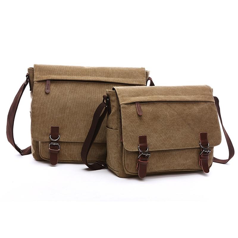 Khaki Canvas Shoulder Bag For Business And Tech