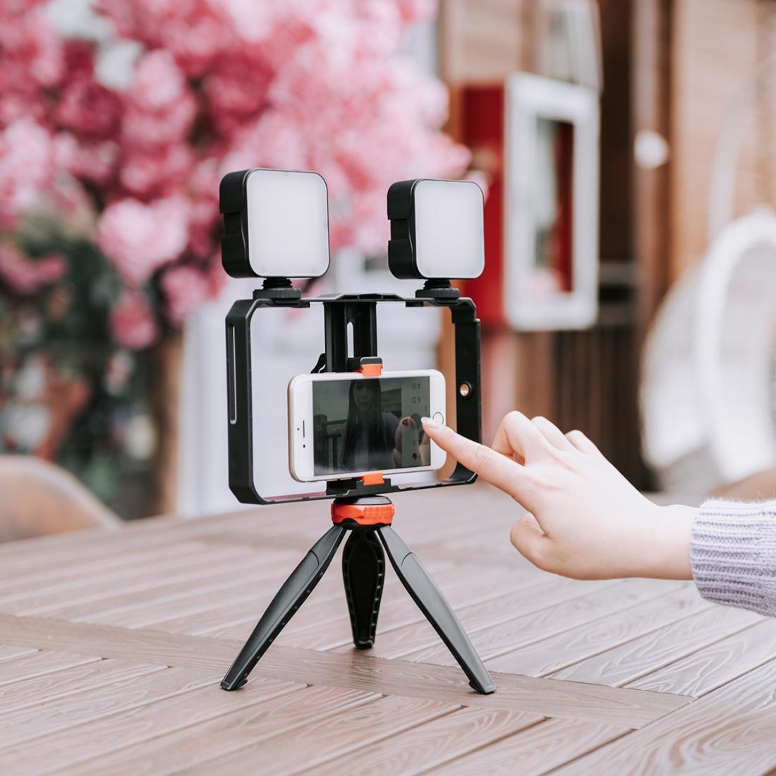 Vlogging Live Broadcast Led Selfie Light Video Rig With Smartphone Handle And Tripod