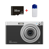 4k 8x Optical Zoom Telescopic Lens Digital Camera with Card Reader & 32g - Black - Front View