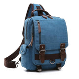 Blue Canvas Chest Bag For Outdoor Travel Lightweight - Front View