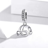 925 Sterling Silver Retro Helmet Pendant For Diy Bracelets & Necklaces - Front View