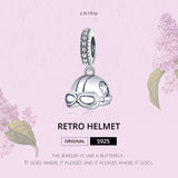 925 Sterling Silver Retro Helmet Pendant For Diy Bracelets & Necklaces - Side View