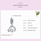 925 Sterling Silver Retro Helmet Pendant For Diy Bracelets & Necklaces - Top-Down View