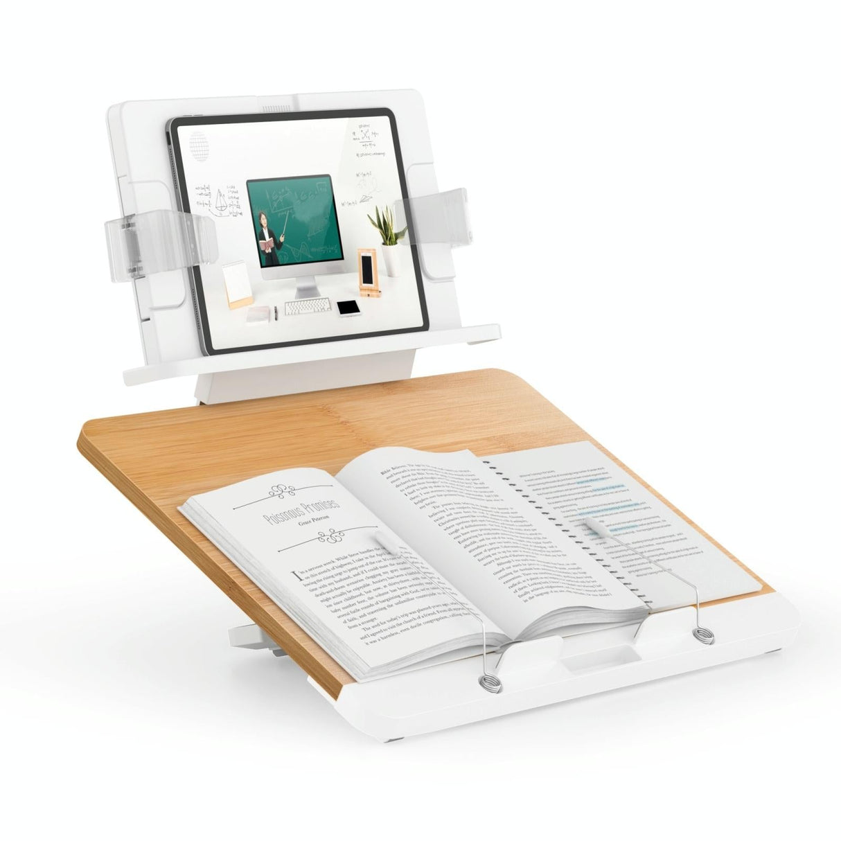 Adjustable Desktop Book Stand with Multi-angle Clip - Foldable Tablet Holder