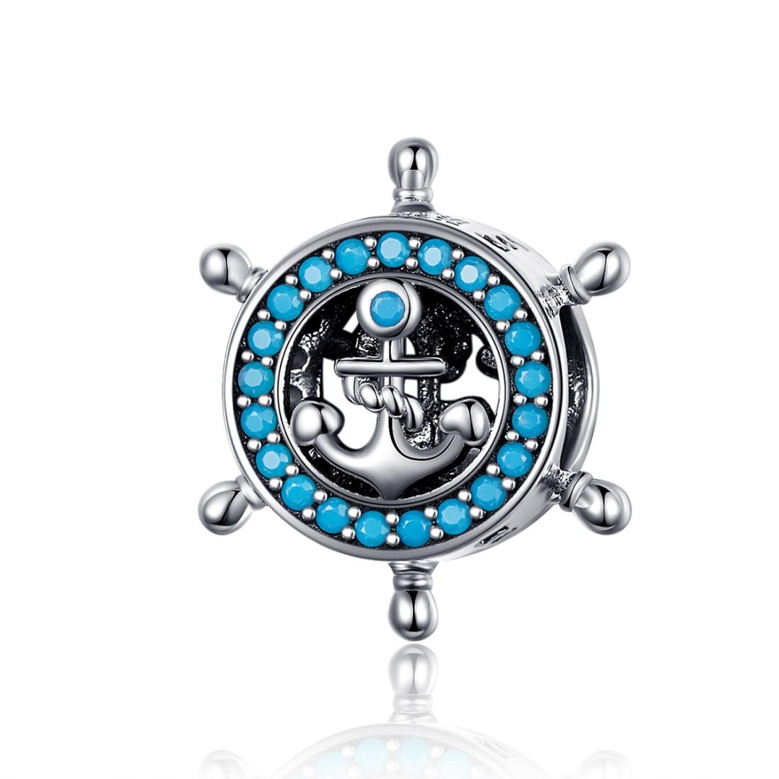 925 Sterling Silver Diy Boat Rudder Bracelet & Blue Beads