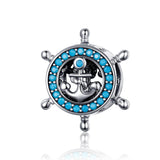 925 Sterling Silver Diy Boat Rudder Bracelet & Blue Beads - Front View