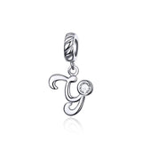 925 Sterling Silver Personalized Letter Pendant For Diy Bracelets And Necklaces Style - Y - Front View