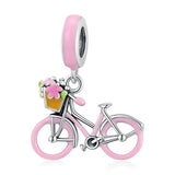 925 Sterling Silver Pink Bicycle Pendant For Bracelet Or Necklace - Front View