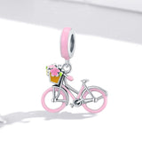 925 Sterling Silver Pink Bicycle Pendant For Bracelet Or Necklace - Side View