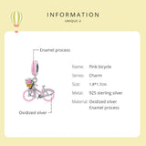 925 Sterling Silver Pink Bicycle Pendant For Bracelet Or Necklace - Top-Down View