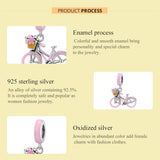 925 Sterling Silver Pink Bicycle Pendant For Bracelet Or Necklace - 45-Degree Angle