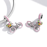 925 Sterling Silver Pink Bicycle Pendant For Bracelet Or Necklace - Rear View