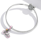 925 Sterling Silver Pink Bicycle Pendant For Bracelet Or Necklace - Close-Up Angle