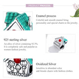 925 Sterling Silver Small House Beads For Diy Bracelets & Necklaces - 45-Degree Angle