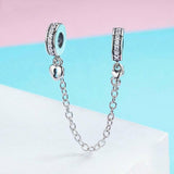 925 Sterling Silver Stackable Heart Pendant Safety Chain In - Side View