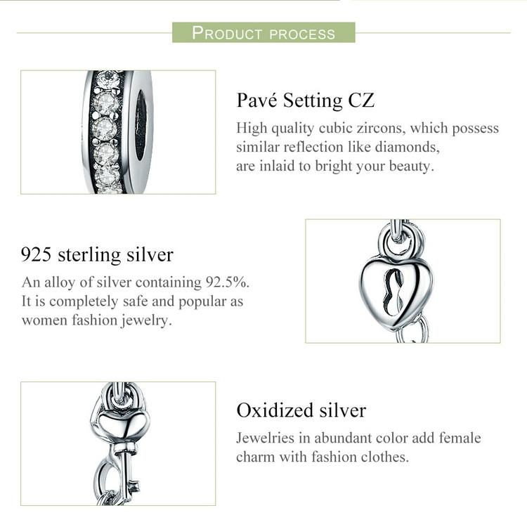 925 Sterling Silver Stackable Heart Pendant Safety Chain In