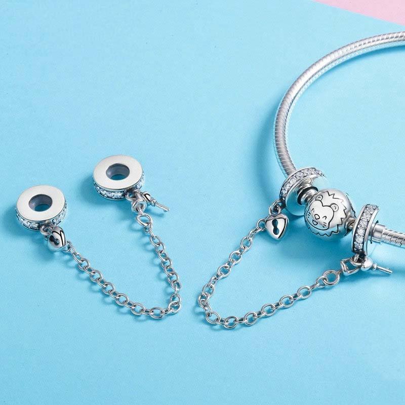 925 Sterling Silver Stackable Heart Pendant Safety Chain In