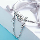 925 Sterling Silver Stackable Heart Pendant Safety Chain In - Close-Up Angle