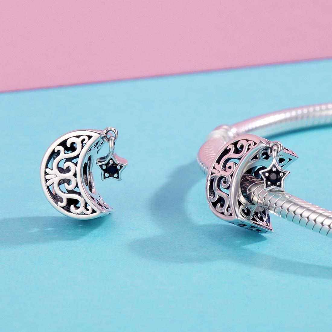 925 Sterling Silver Diy Star & Moon Bead