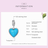 925 Sterling Silver Turquoise Heart Pendant For Diy Bracelets & Necklaces - Side View