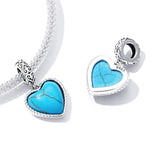 925 Sterling Silver Turquoise Heart Pendant For Diy Bracelets & Necklaces - Top-Down View