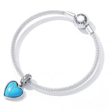 925 Sterling Silver Turquoise Heart Pendant For Diy Bracelets & Necklaces - 45-Degree Angle