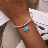 925 Sterling Silver Turquoise Heart Pendant For Diy Bracelets & Necklaces - Rear View