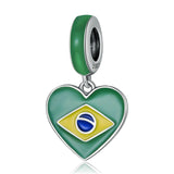 925 Sterling Silver Brazilian Flag Pendant Bracelet / Necklace Accessory - Front View